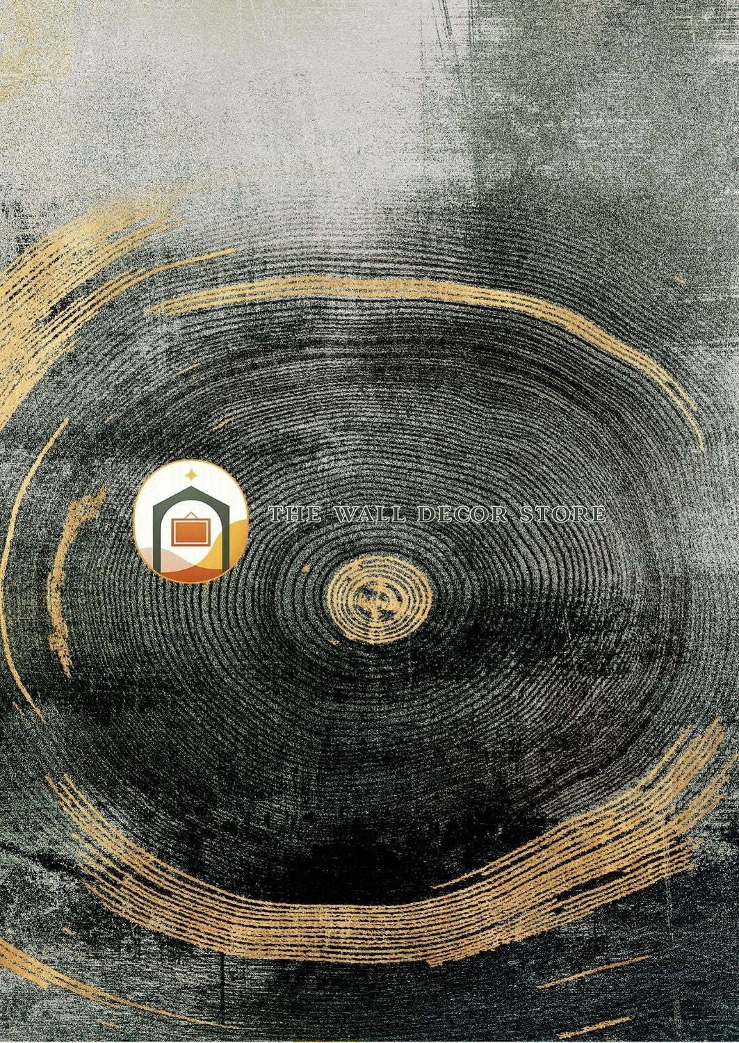 Abstract design with concentric circles and gold accents, featuring The Wall Paper Store logo.