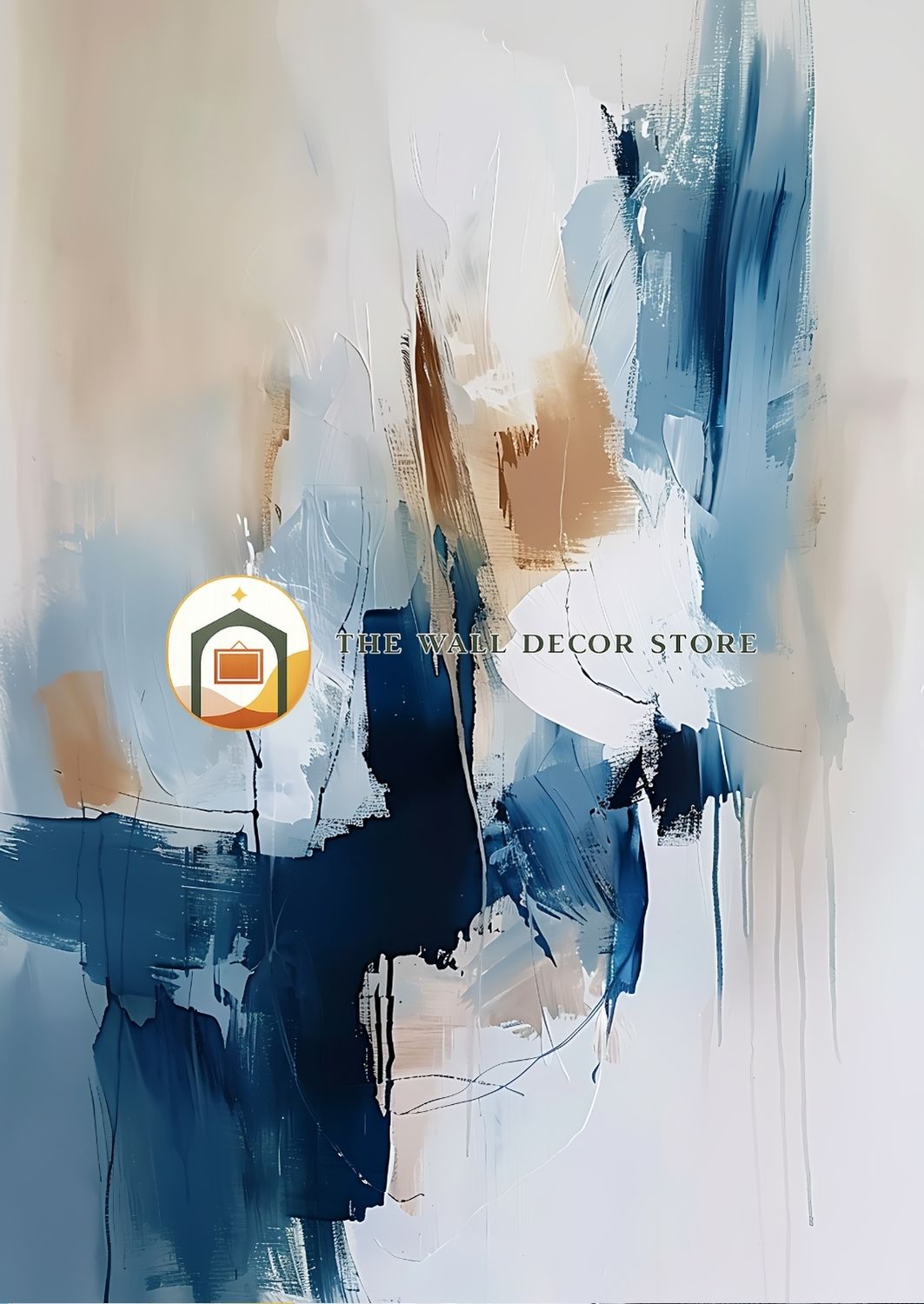 Abstract art with a logo and text overlay on a white background