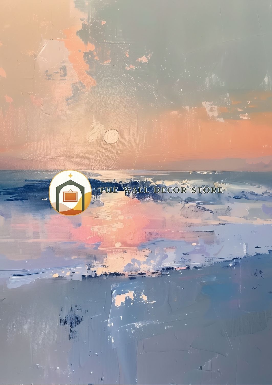 Abstract art with a logo and text overlay on a textured background