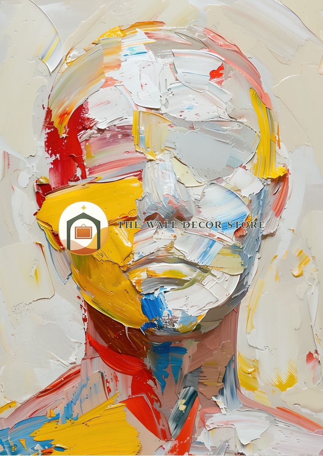 Abstract art painting with bold colors on a white background