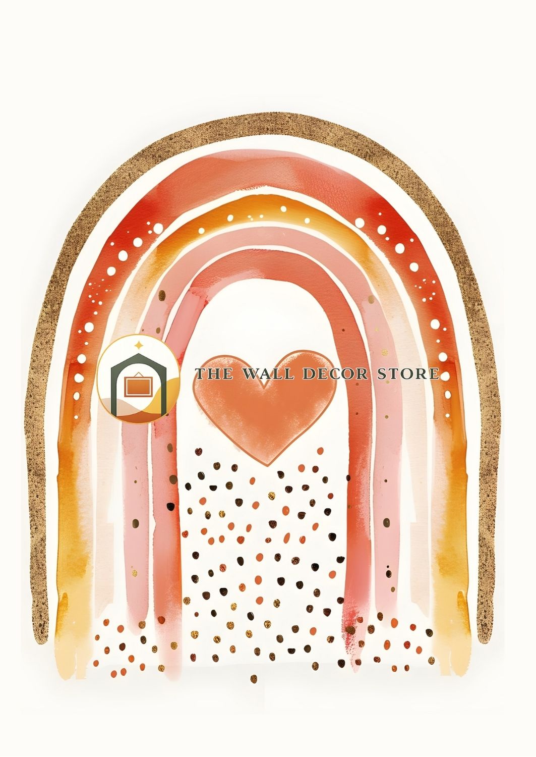 Decorative arch with colorful rainbow design and heart, branded 'The Wall Decor Store'.